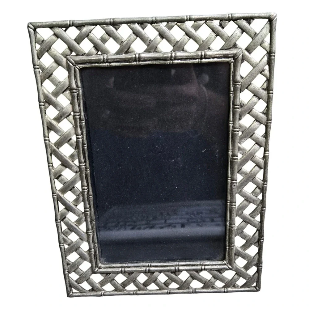 Pewter Silver Tone Metal Lattice Weave Picture Frame 5.75x4